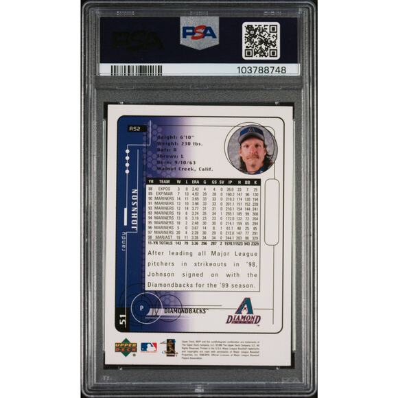 1999 Upper Deck MVP All-Star Game Fanfest #AS2 Randy Johnson PSA 9 Dbacks Pop 1 - Picture 2 of 3